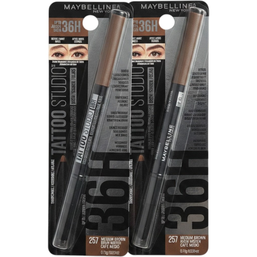 Lot of 2 Maybelline Tattoo Studio Brow Pencil 257 Medium Brown New Sealed
